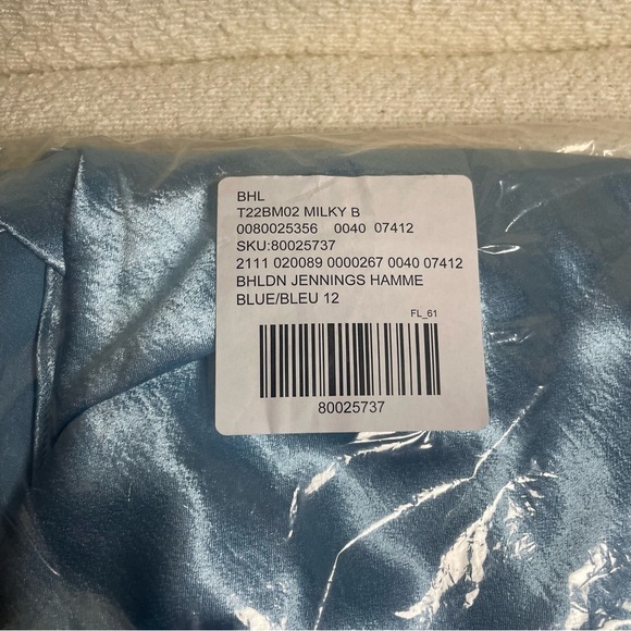 Sachin & Babi Jennings Ruched Hammered Satin Side-Slit Gown in Milky Blue - Picture 11 of 11